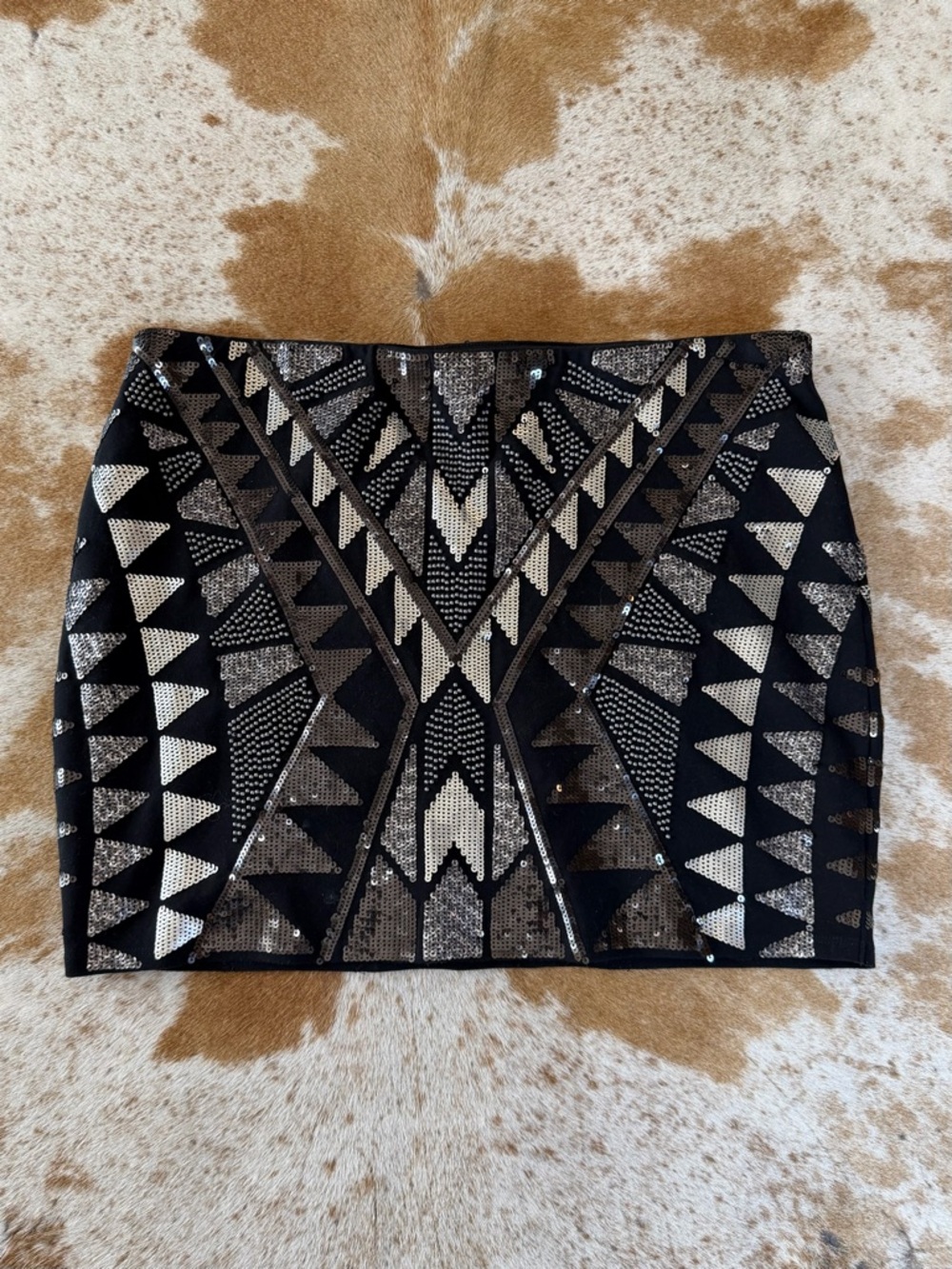 Medium Express Black and Silver Southwestern Sequin Mini Skirt Boho Festival
